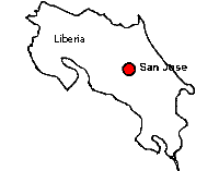 Costa Rica map with Liberia Guanacaste